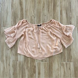Zara Woman pink off-shoulder ruffled lace top Size S EUC